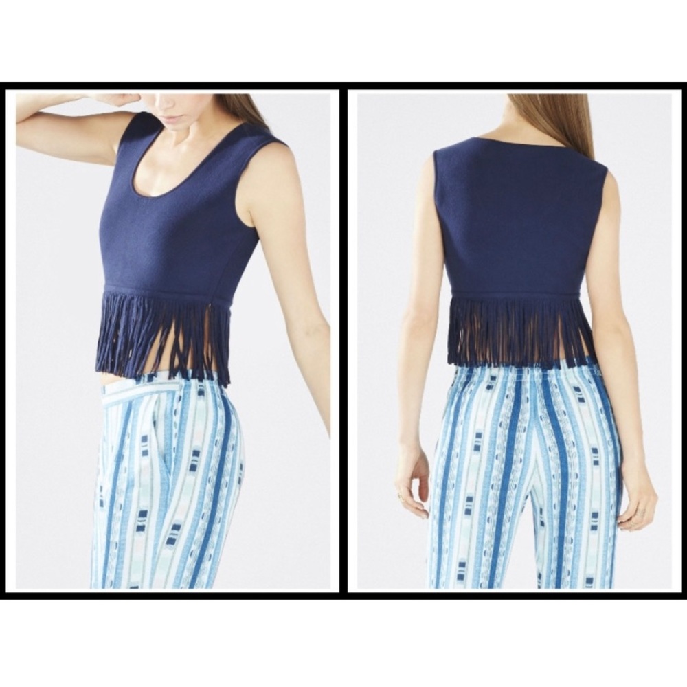 BCBG BCBGMaxAzria Navy Blue Jaleigh Crop Top with Fringe NWT Size Medium M